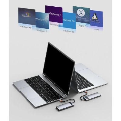 20. Hub Baseus Metal Gleam 8w1 USB-C - USB-C PD 100W 1x HDMI 4K 30Hz 1x czytnik kart SD i microSD 3x USB-A 3.2 1xRJ45 - szary