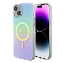 Etui Guess IML Iridescent MagSafe do iPhone 15 Plus - turkusowe