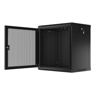 9. SZAFA INSTALACYJNA RACK WISZĄCA 19" 12U 600X450 CZARNA DRZWI PERFOROWANE LANBERG (FLAT PACK)