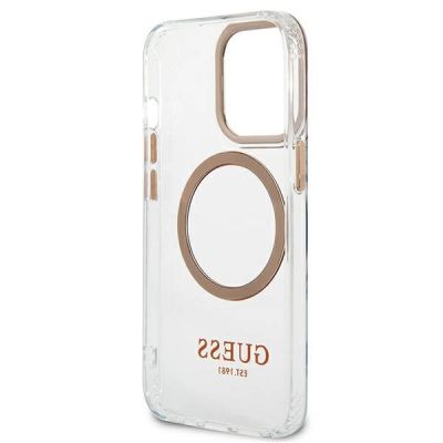7. Etui Guess Metal Outline MagSafe na iPhone 13 Pro Max - złote