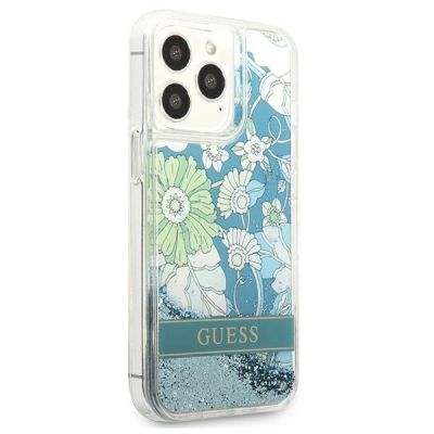 4. Etui Guess Flower Liquid Glitter na iPhone 13 Pro Max - zielone