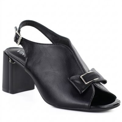 Sandały damskie na słupku z kokardką czarne Jezzi  RMR25112-3