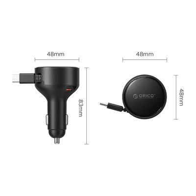 2. Ładowarka samochodowa Orico FC-60-2C 60W ze zwijanym kablem USB-C 65 cm - czarna