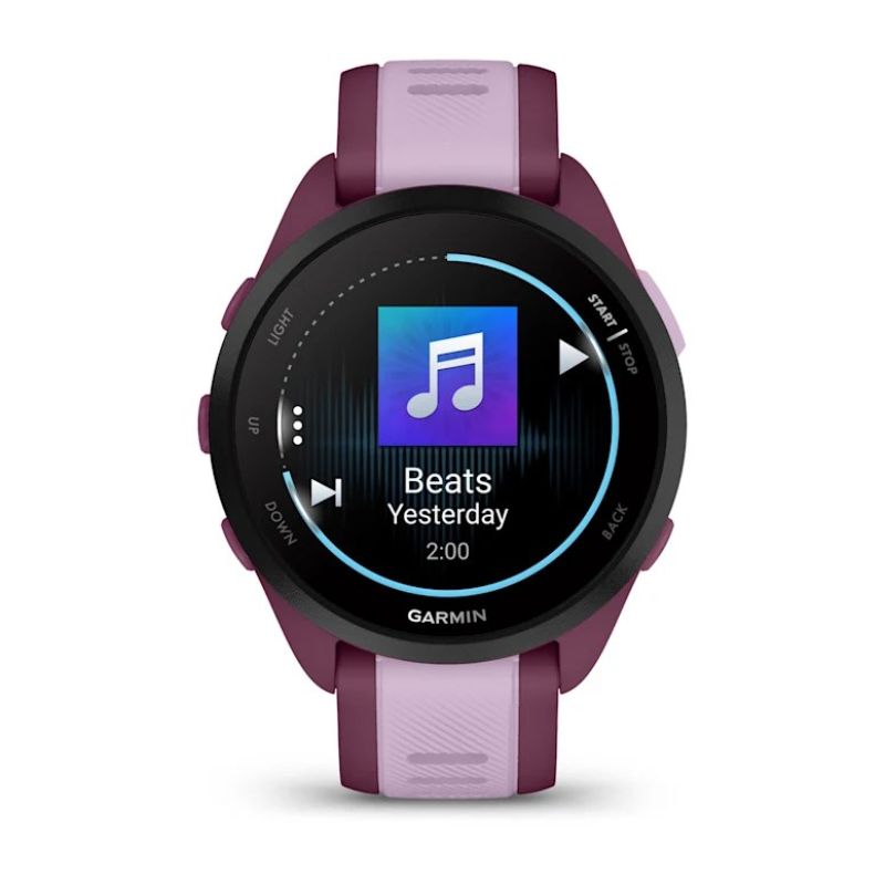 4. Zegarek sportowy Garmin Forerunner 165 Music AMOLED 43mm Berry Lilac