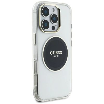 4. Etui Guess IML Metal Colored Circle Classic Logo MagSafe na iPhone 16 Pro Max - czarne
