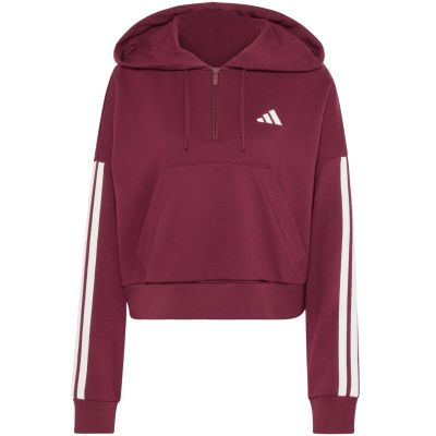 2. Bluza damska adidas Essentials 3-Stripes French Terry Quarter-Zip bordowa KF8316