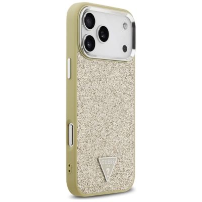 4. Etui Guess Glitter Triangle Logo MagSafe na iPhone 17 Pro Max - złote