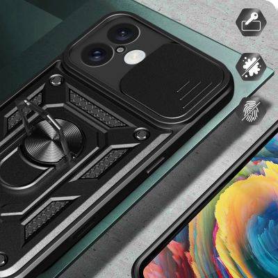 4. Etui Hybrid Armor Camshield na iPhone 16 pancerne z osłoną na aparat z podstawką - czarne