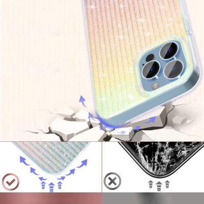 3. Kingxbar Travel Series luksusowe eleganckie etui na iPhone 13 Pro niebiesko-pomarańczowy (Clouds)