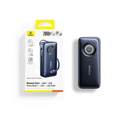 9. Powerbank Baseus EnerCore CR11 20000mAh 100W ze zwijanym kablami USB-C - czarny