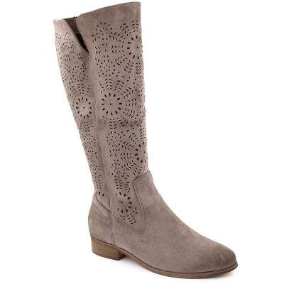 2. Kozaki damskie zamszowe ocieplane ażurowe khaki Potocki 12522