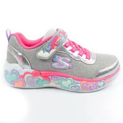 12. Skechers S Lights LED buty sportowe dziecięce dla dziewczynki na rzep szare