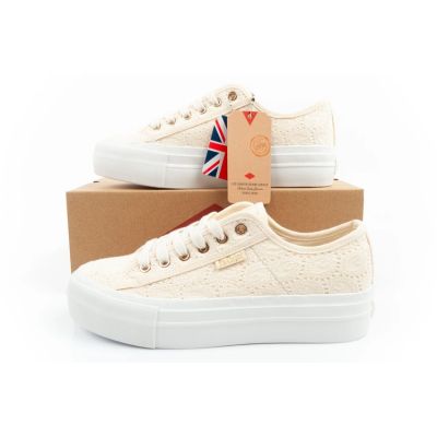 10. Lee Cooper buty sportowe damskie trampki koronkowe beżowe platforma