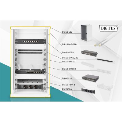 12. Digitus Zestaw sieciowy 254 mm (10") - 12U, 312 x 300 mm (szer. x gł.)