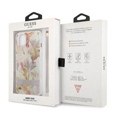 8. Etui Guess Flower Strap na iPhone 13 mini - fioletowe