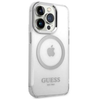 4. Etui Guess Metal Outline MagSafe na iPhone 14 Pro Max - srebrne