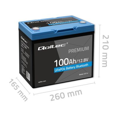 5. Akumulator Qoltec LiFePO4 53714 Litowo-Żelazowo-Fosforanowy | 12.8V | 100Ah | 1280Wh | Bluetooth | BMS