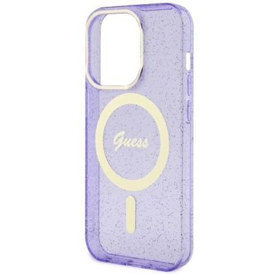 6. Etui Guess Glitter Gold MagSafe na iPhone 14 Pro - purpurowe