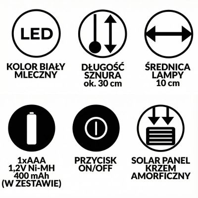 33. LAMPA SOLARNA PLASTIKOWA KULA WISZĄCA NA KLIPS 10X30CM KPL.2SZT