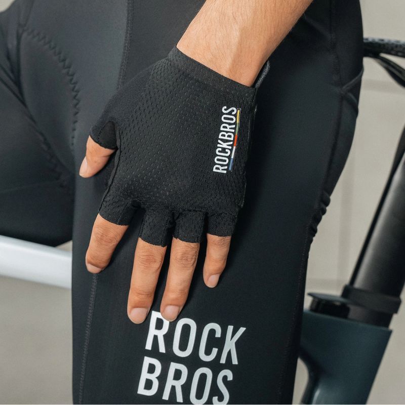 6. Rękawiczki rowerowe Rockbros TLS004 ROAD TO SKY krótkie amortyzujące S - czarne