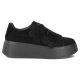 2. Skórzane sneakersy damskie na platformie z kwiatami zamszowe czarne Filippo  DP8113