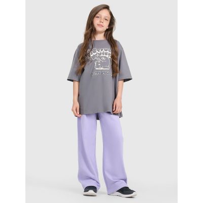 2. T-shirt oversize z nadrukiem dziewczęcy 4F 4FJRAW25TTSHF3197-22S