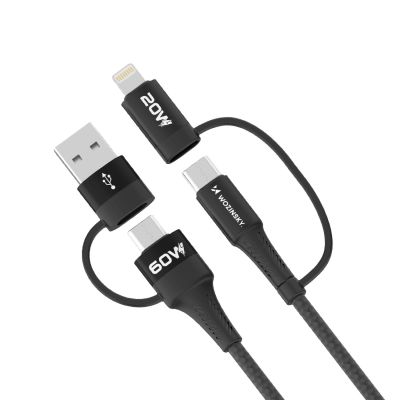 2. Kabel Wozinsky WNBAA 4w1 2x USB-C 1x USB-A 1x Lightning 60W 1 m - czarny