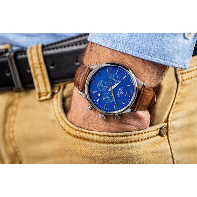 3. Zegarek Męski Giewont Chronograph Sapphire Brązowo Niebieski GW6310-A5