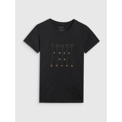 5. T-shirt regular z nadrukiem damski 4F 4FRSS25TTSHF3162-20S