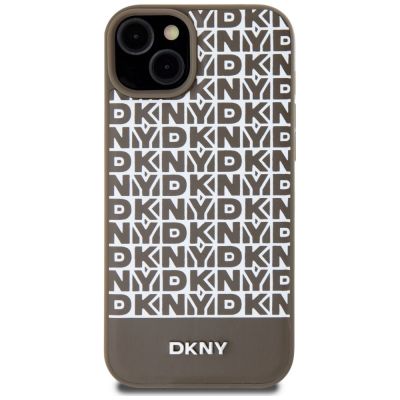 2. Etui DKNY Leather Printed Pattern Metal Logo MagSafe na iPhone 15 / 14 / 13 - brązowe