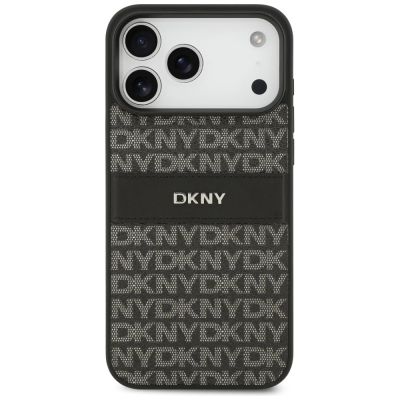 3. Etui DKNY Repeat Texture Pattern with Tonal Stripe na iPhone 17 Pro Max - czarne