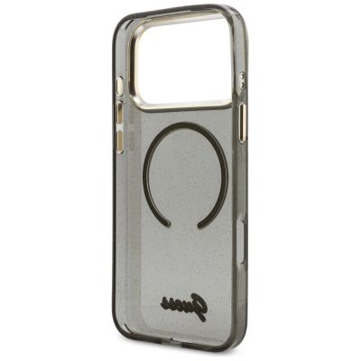6. Etui Guess IML Glitters Script Strap MagSafe do iPhone 17 Pro Max - czarne