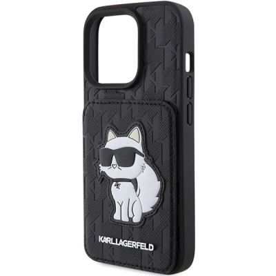 6. Etui Karl Lagerfeld Saffiano Cardslots and Stand Monogram Choupette do iPhone 15 Pro - czarne
