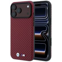 Etui BMW M Carbon Metal Logo MagSafe na iPhone 17 Pro / 18 Pro - bordowe