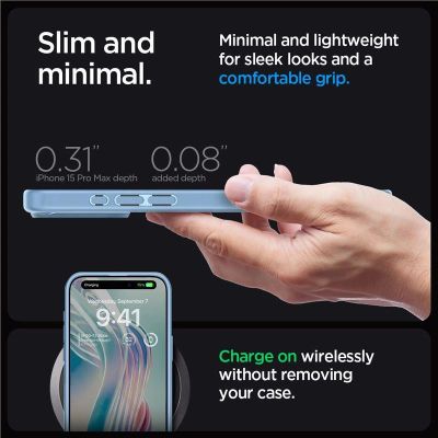 8. Etui Spigen Crystal Hybrid na iPhone 15 Pro Max - przezroczysto-niebieskie