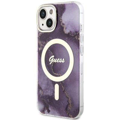 2. Etui Guess Golden Marble MagSafe na iPhone 14 - purpurowe