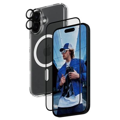 2. Zestaw PanzerGlass Bundle 3in1 etui przezroczyste + folia + szkło na aparat na iPhone 16