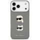 3. Etui Karl Lagerfeld FW Grained Karl & Choupette Heads Pins & Logo na iPhone 17 Pro Max - szare