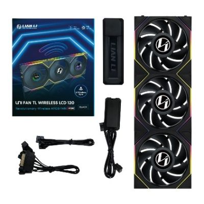Lian Li UNI FAN TL Wireless LCD Lüfter, ARGB, PWM, 3er-Pack inkl. Controller - 120 mm, schwarz