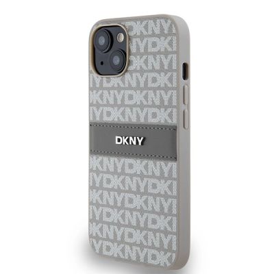 2. Etui DKNY Leather Mono Stripe & Metal Logo na iPhone 15 / 14 / 13 - beżowe