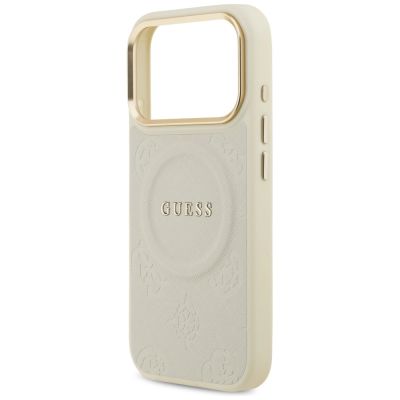 6. Etui Guess Peony Hot Stamp MagSafe na iPhone 17 Pro - beżowe