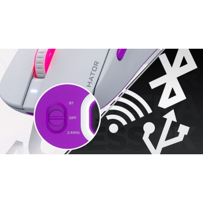 23. HATOR Quasar 3 Ultra 8K Wireless myszka Gaming Oburęczny RF Wireless + Bluetooth + USB Type-A Optyczny 30000 DPI