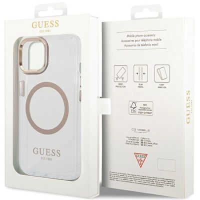 8. Etui Guess Metal Outline MagSafe na iPhone 15 Plus / 14 Plus - złote