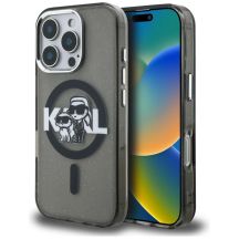 Etui Karl Lagerfeld IML Glitter Karl & Choupette Sketch Logo MagSafe na iPhone 16 Pro - czarne