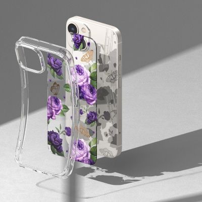 9. Ringke Fusion Design pancerne etui pokrowiec z żelową ramką iPhone 14 Plus przezroczysty (Purple rose) (FD637E29)