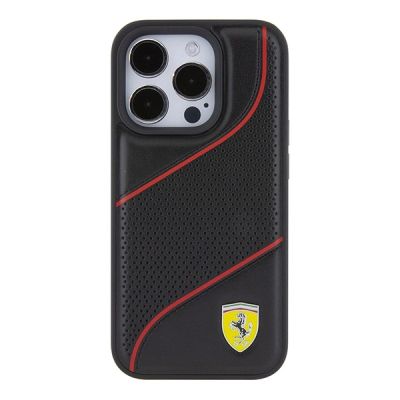 3. Etui Ferrari Perforated Waves Metal Logo na iPhone 15 Pro - czarne