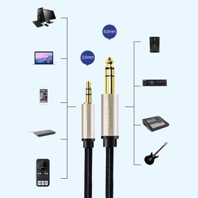 7. Kabel Ugreen AV127 10625 audio TRS mini jack 3,5mm / jack 6,35mm 1m - szary