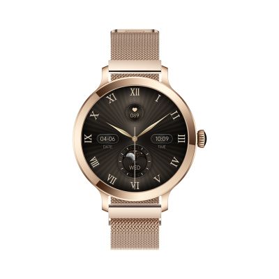 10. Smartwatch Damski VELTORI VT340-1 Złota Bransoleta + Różowy Pasek Silikonowy