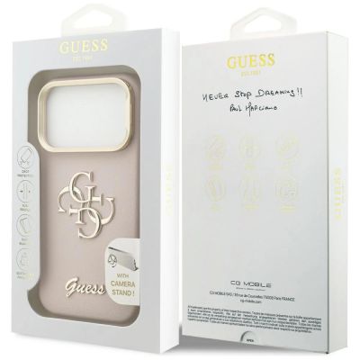 8. Etui Guess Grained Big 4G & Stand Camera na iPhone 17 Pro - różowe