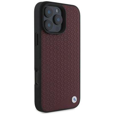 4. Etui BMW Sign Leather Diamond Metal Logo MagSafe na iPhone 16 Pro Max - czerwone